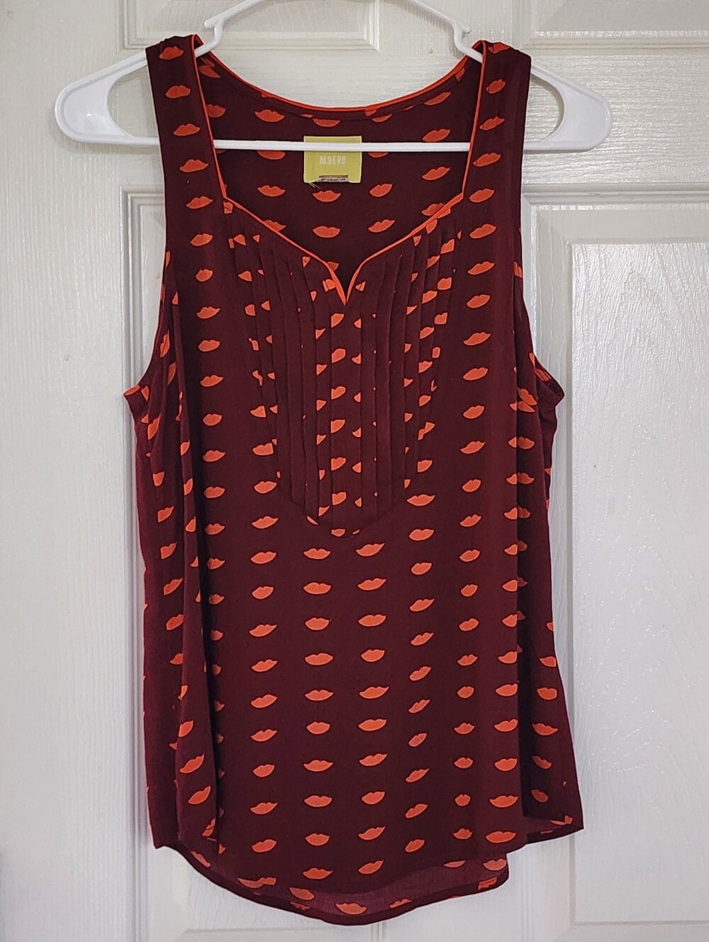 Maeve Anthropologie Red Lip Print Tank Top Size 6 Burgundy Orange
